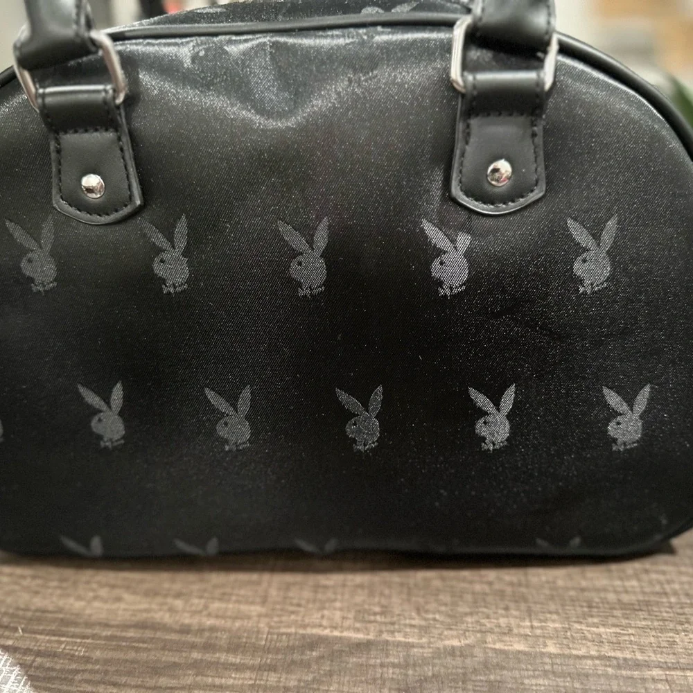 PLAYBOY Black Dome Satchel with White Piping - Picture 7 of 12